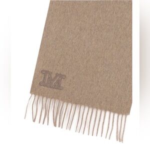 MaxMara Logo Embroidered Fringe Edge Scarf 100% Cashmere